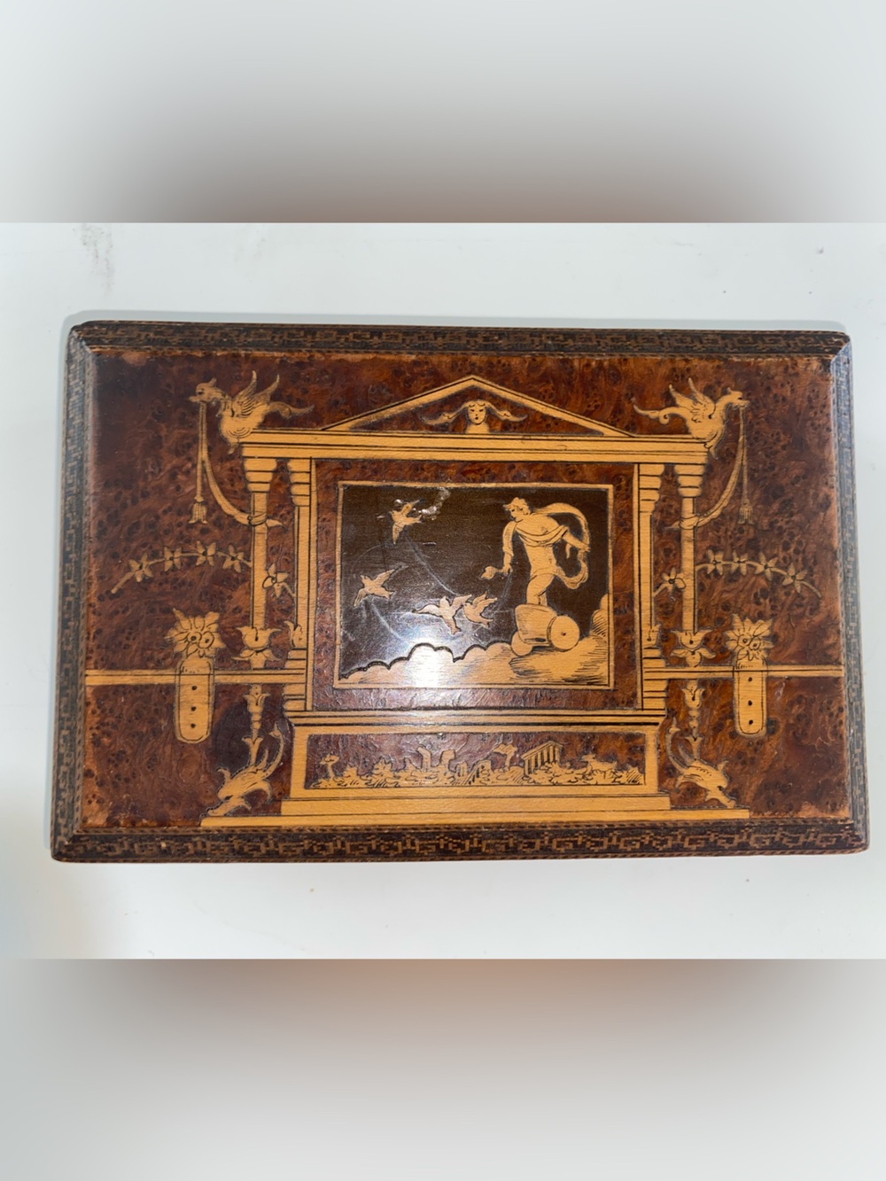 Vintage Inlaid Wood Decorative Box Lid - Brown & Tan